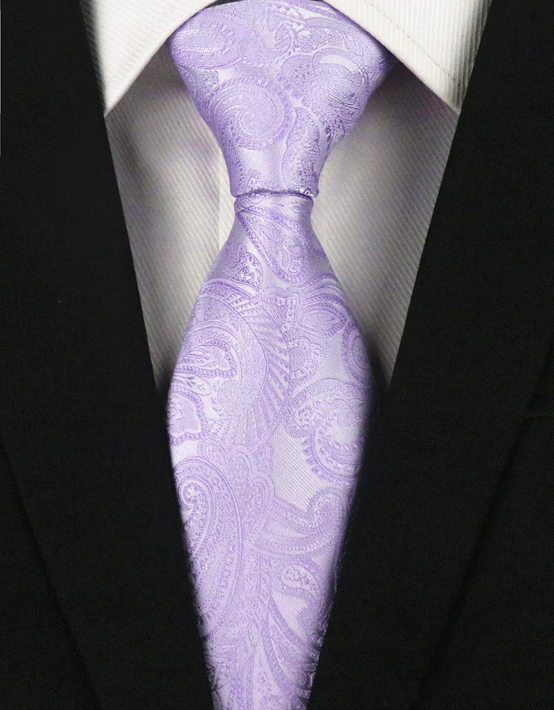 Elfeves Men's Silk Purple Ties Paisley Pattern 3.15" Width Dress Lavender Summer Necktie - Image 4